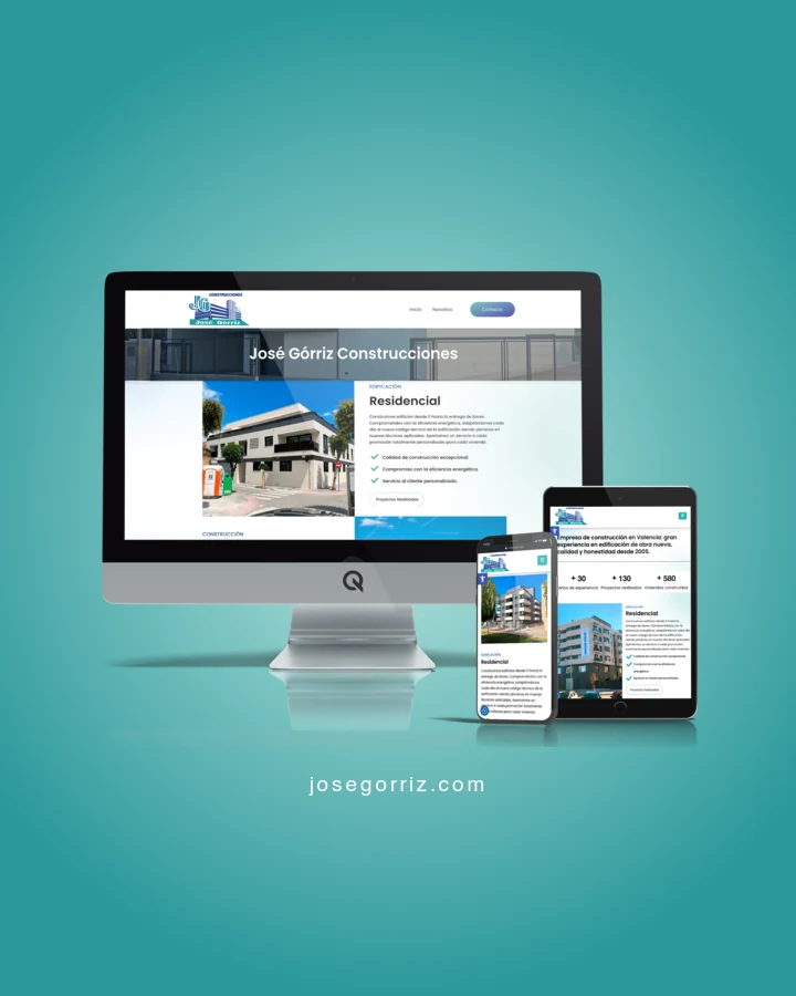 Diseño web en dispositivos del proyecto web José Górriz Construcciones