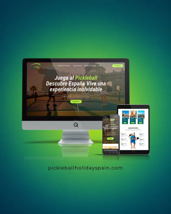 Diseño web para Pickleball Holidays Spain en monitor, móvil y tableta