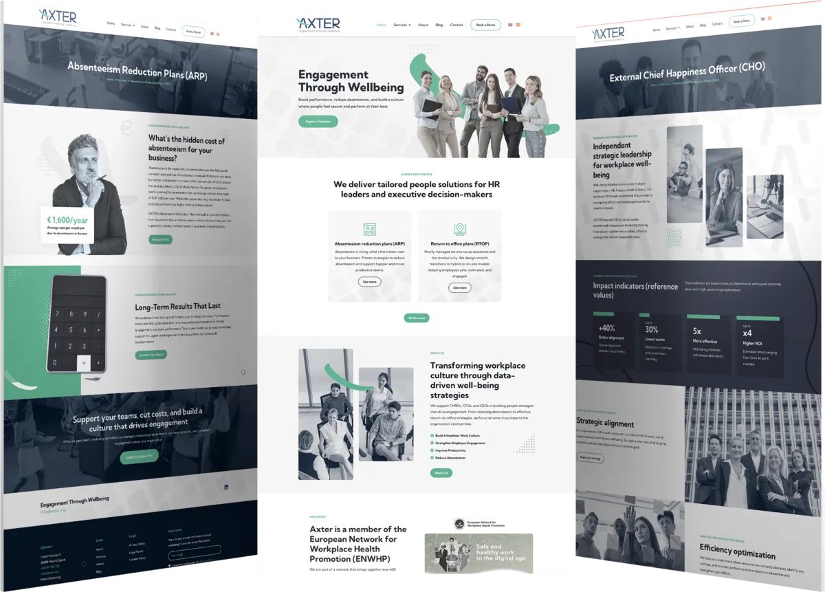 Pantallas del proyecto de diseño web Axter