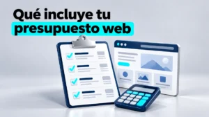 Ilustración 3D de un presupuesto con comprobaciones turquesa, una página web y una calculadora.